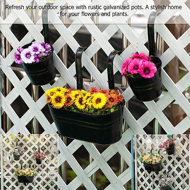 Set of 3 Metal Hanging Railing Planters with Detachable Hooks Decorative Outdoor Set