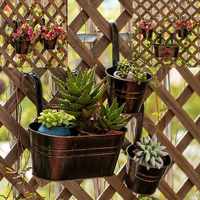 Set of 3 Metal Hanging Railing Planters with Detachable Hooks Decorative Outdoor Set