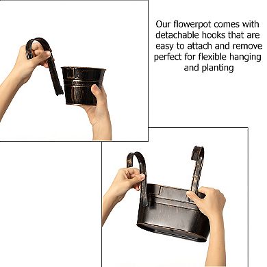 Set of 3 Metal Hanging Railing Planters with Detachable Hooks Decorative Outdoor Set