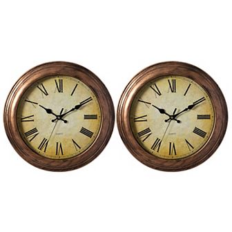 Pack Of 2 15.5" Wall Clock Easy To Read Bronze Non-ticking Large Roman Numerals Battery Operated