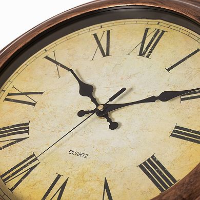 Pack Of 2 15.5" Wall Clock Easy To Read Bronze Non-ticking Large Roman Numerals Battery Operated