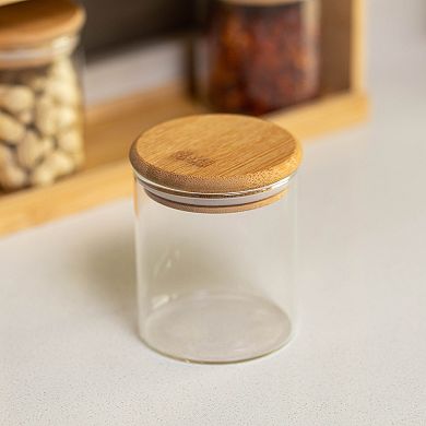 Basicwise Versatile 3-Tier Bamboo Spice Rack and Pantry Organizer with 9 Glass Jars