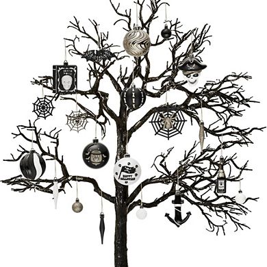 Halloween Christmas Tree Ornaments Set, 70-Piece Black & White Gothic Ornaments