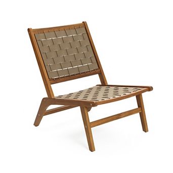 LuxenHome Outdoor Acacia Wood Woven Back and Seat Armless Deck Chair