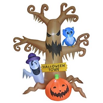 GOOSH 8FT Halloween Inflatables Dead Tree with Owl Ghosts and Pumpkins with Built-in LEDs
