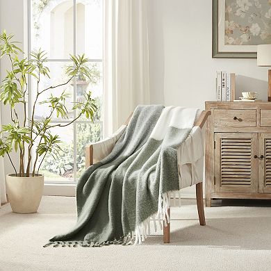 Narniar Faux Mohair Decorative Reversible Throw with Fringes 50x60" -Color Block pattern