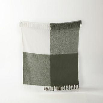 Narniar Faux Mohair Decorative Reversible Throw with Fringes 50x60" -Color Block pattern