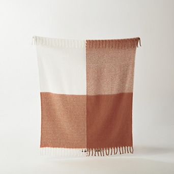 Narniar Faux Mohair Decorative Reversible Throw with Fringes 50x60" -Color Block pattern