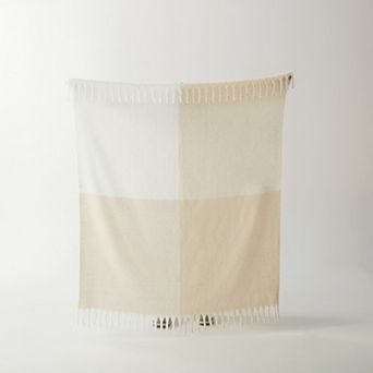 Narniar Faux Mohair Decorative Reversible Throw with Fringes 50x60" -Color Block pattern