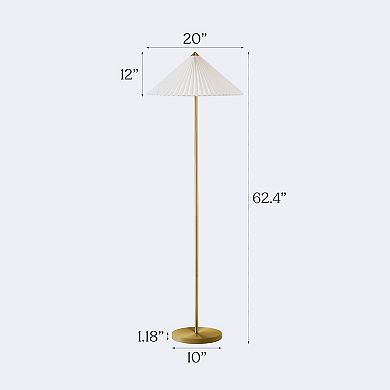Brightech Sienna 62" LED Gold Floor Lamp with White Pleated Cone Shade