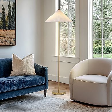 Brightech Sienna 62" LED Gold Floor Lamp with White Pleated Cone Shade