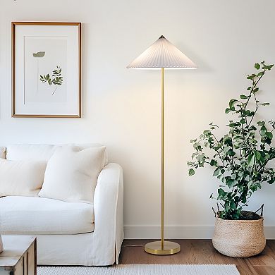 Brightech Sienna 62" LED Gold Floor Lamp with White Pleated Cone Shade