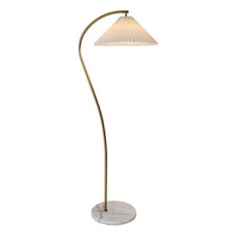 Brightech Athena 60" Gold LED Floor Lamp with Natural Marble Base and Fabric Pleated Shade
