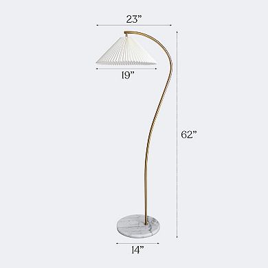 Brightech Athena 60" Gold LED Floor Lamp with Natural Marble Base and Fabric Pleated Shade