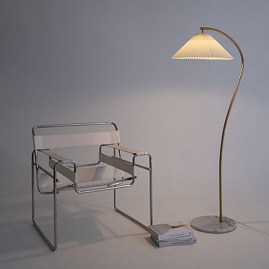 Brightech Athena 60" Gold LED Floor Lamp with Natural Marble Base and Fabric Pleated Shade