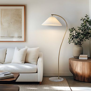 Brightech Athena 60" Gold LED Floor Lamp with Natural Marble Base and Fabric Pleated Shade