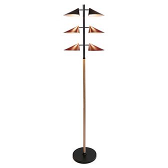 Brightech Ivo 65" LED Japandi-Inspired Floor Lamp With Oak Stem And Red Shades