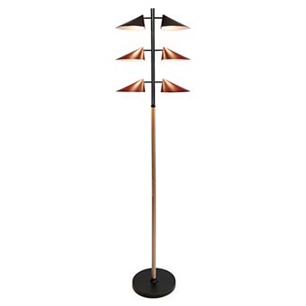 Brightech Ivo 65" LED Japandi-Inspired Floor Lamp With Oak Stem And Red Shades