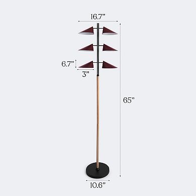 Brightech Ivo 65" LED Japandi-Inspired Floor Lamp With Oak Stem And Red Shades