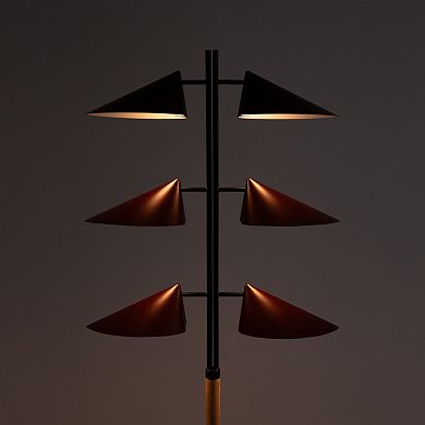 Brightech Ivo 65" LED Japandi-Inspired Floor Lamp With Oak Stem And Red Shades