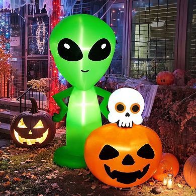 6.8FT Halloween Inflatable Alien with Pumpkin Decorations