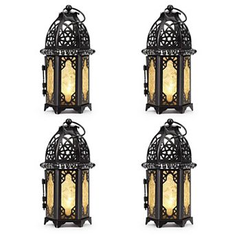 4 pc Metal Candle Holder Set Vintage Hollow Hanging Lanterns