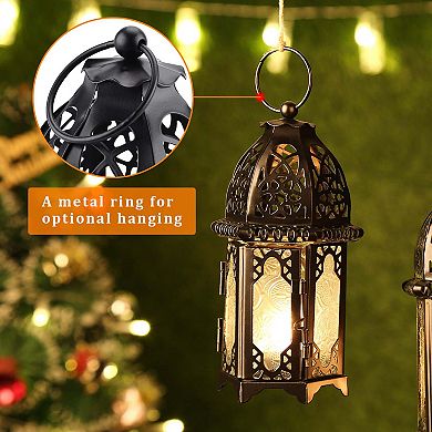 4PCS Metal Candle Holder Set Vintage Hollow Hanging Lanterns