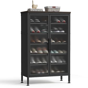 Shoe Storage Cabinet with Doors, 6 tier Shoe Cabinet with Sturdy Support Legs, Shoes Rack Organizer