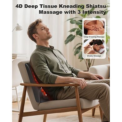 Snailax Cordless Heated Shiatsu Back and Neck Massager with Lumbar Support