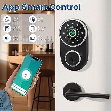 4 in 1 Smart Fingerprint Door Knob with Keypad, App Control