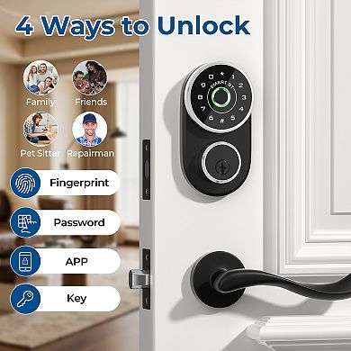4 in 1 Smart Fingerprint Door Knob with Keypad, App Control