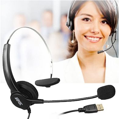 Call Center Hands-Free Noise Cancelling Corded Monaural Headset with Mic Mircrophone