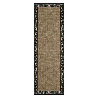 Garvee Modern Solid Color Rug with Floral Frame Machine Washable Non Slip Rug for Bedroom Kitchen