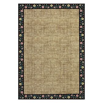 Garvee Modern Solid Color Rug with Floral Frame Machine Washable Non Slip Rug for Bedroom Kitchen