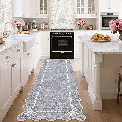 Garvee Ruffled Border Washable Area Rug Solid Color Non Slip Low Pile Rug for Bedroom Kitchen