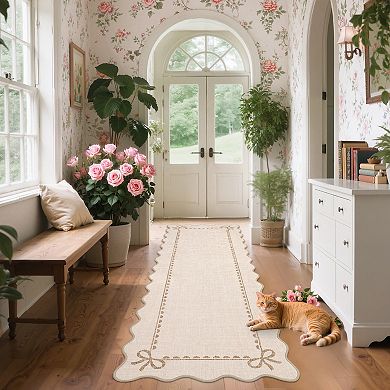 Garvee Ruffled Border Washable Area Rug Solid Color Non Slip Low Pile Rug for Bedroom Kitchen