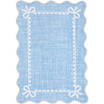 Garvee Ruffled Border Washable Area Rug Solid Color Non Slip Low Pile Rug for Bedroom Kitchen