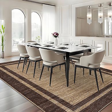 Garvee Modern Geometric Frame Rug Machine Washable Non Slip Foldable Rug for Living Room Beroom