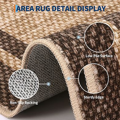 Garvee Modern Geometric Frame Rug Machine Washable Non Slip Foldable Rug for Living Room Beroom