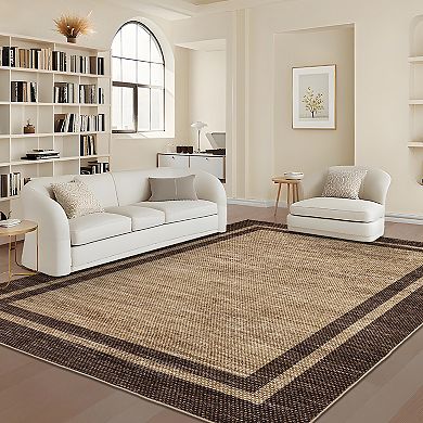 Garvee Modern Geometric Frame Rug Machine Washable Non Slip Foldable Rug for Living Room Beroom