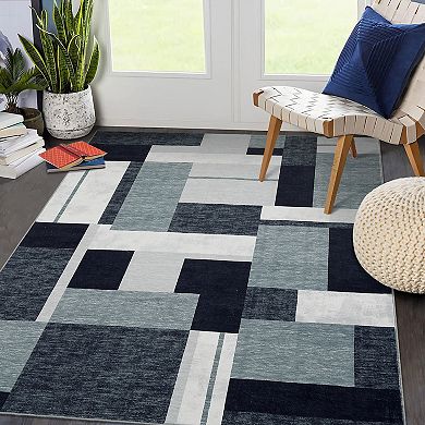 Garvee Indoor Soft Fluffy Area Rug Modern Geometric Patchwork Rug