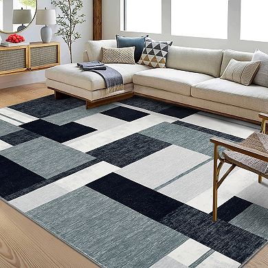 Garvee Indoor Soft Fluffy Area Rug Modern Geometric Patchwork Rug