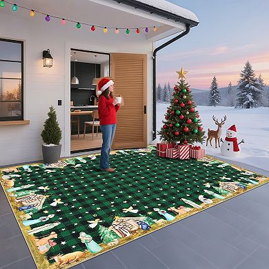 Garvee Christmas Rug Machine Washable Xmas Rug with Rubber Backing Soft Non Shedding Carpet