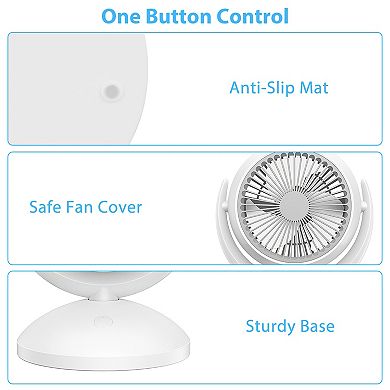 Portable Air Circulator Desk Fan, Rechargeable Oscillating Table Fan with 4 Speeds & 360° Tilt