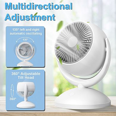 Portable Air Circulator Desk Fan, Rechargeable Oscillating Table Fan with 4 Speeds & 360° Tilt