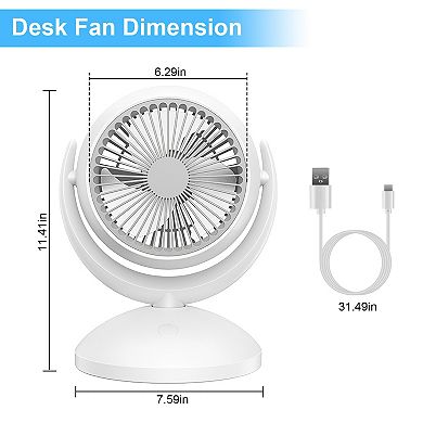 Portable Air Circulator Desk Fan, Rechargeable Oscillating Table Fan with 4 Speeds & 360° Tilt