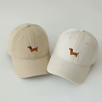 Women's Embroidered Sausage Dog Baseball Cap with Curved Brim and Adjustable Strap