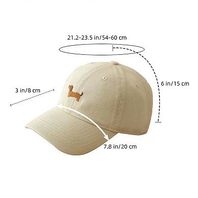 Women's Embroidered Sausage Dog Baseball Cap with Curved Brim and Adjustable Strap