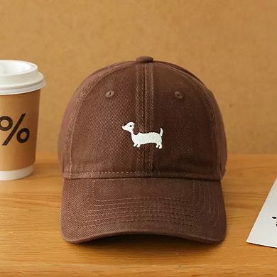 Women's Embroidered Sausage Dog Baseball Cap with Curved Brim and Adjustable Strap