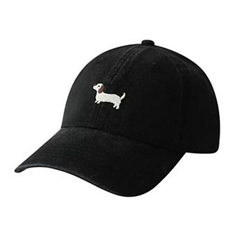Women's Embroidered Sausage Dog Baseball Cap with Curved Brim and Adjustable Strap